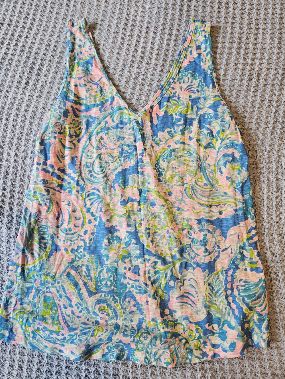 Lilly Pulitzer Blue, Pink & Green Paisley V-Neck Tank